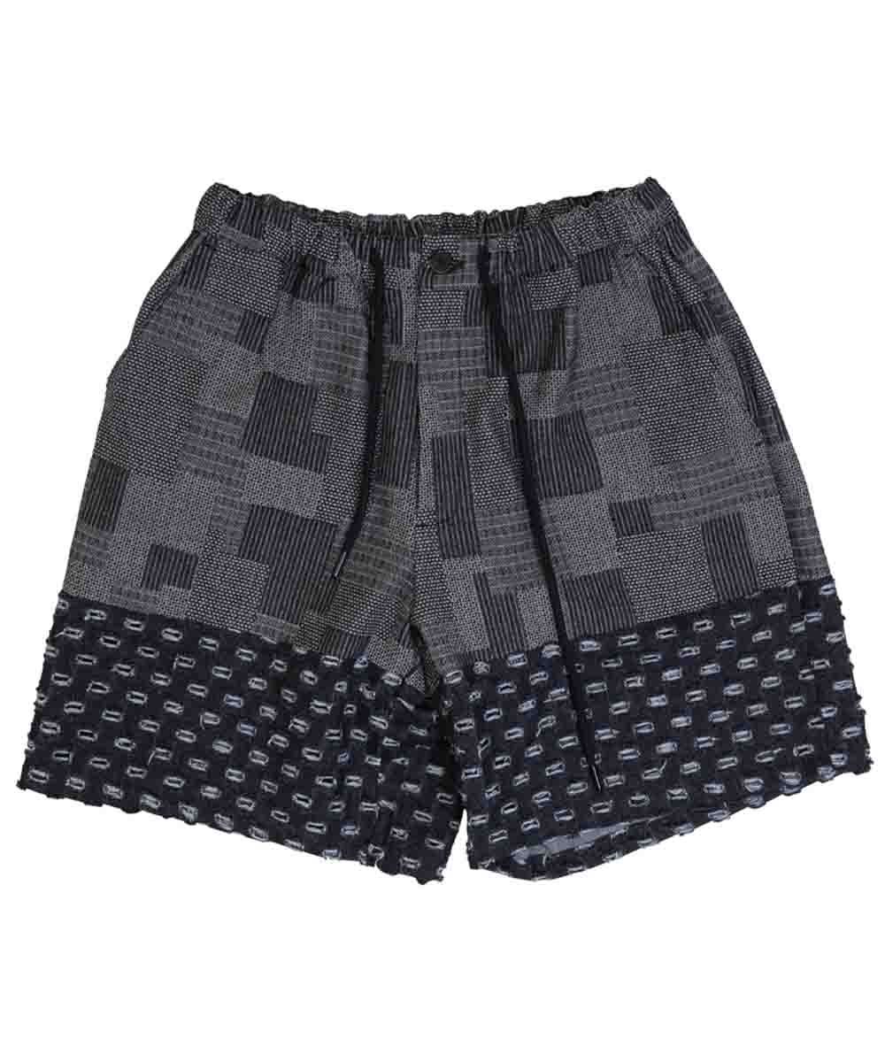  丹寧緹花短褲 denim jacquard shorts - black-3